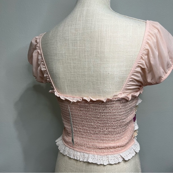 Urban Outfitters NWT Puff Sleeve Ruffle Crop Top Cottagecore Boho Romantic Sz S - Picture 5 of 6